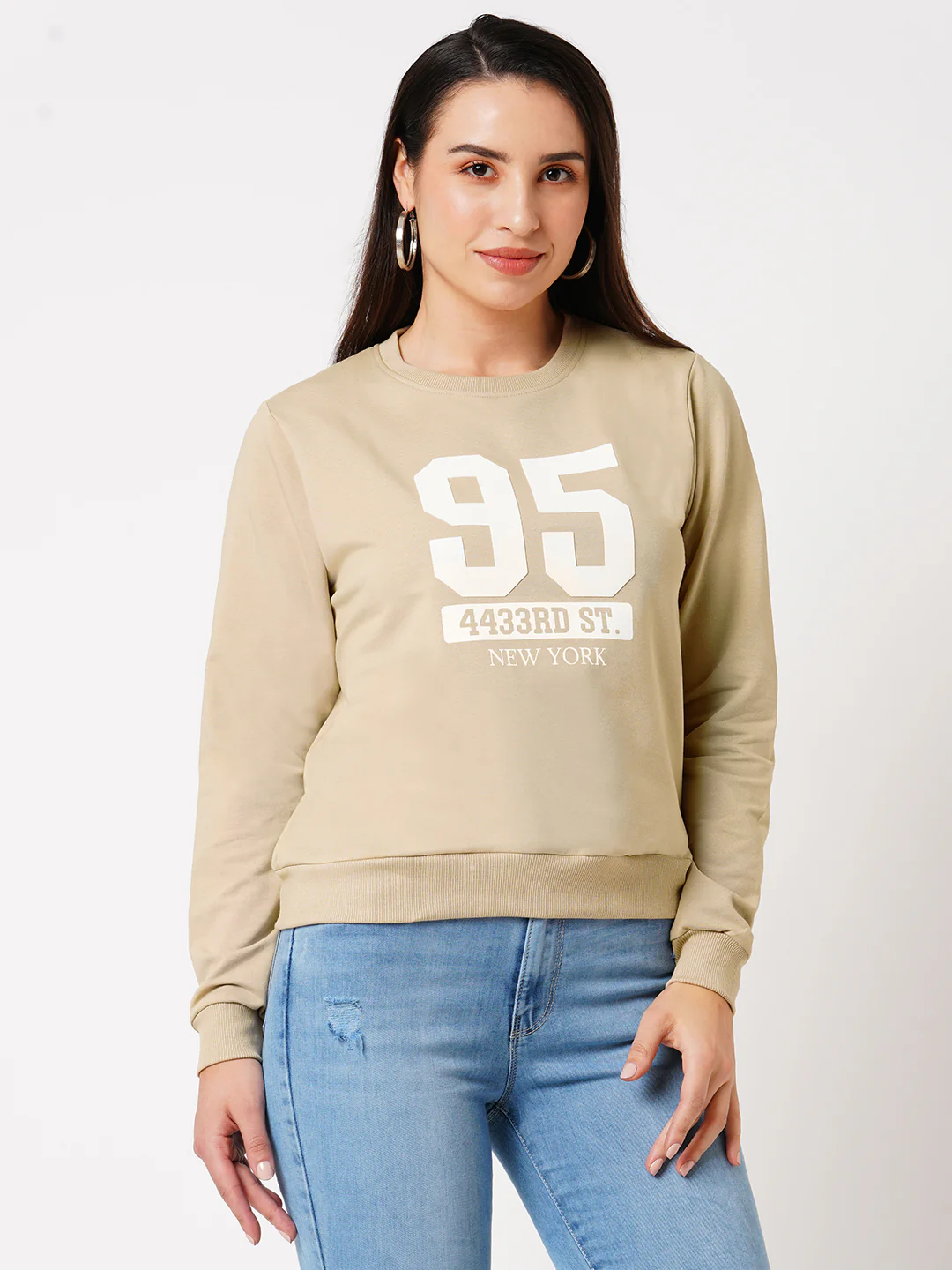 Women Beige Slim Fit Sweatshirt - Image 2