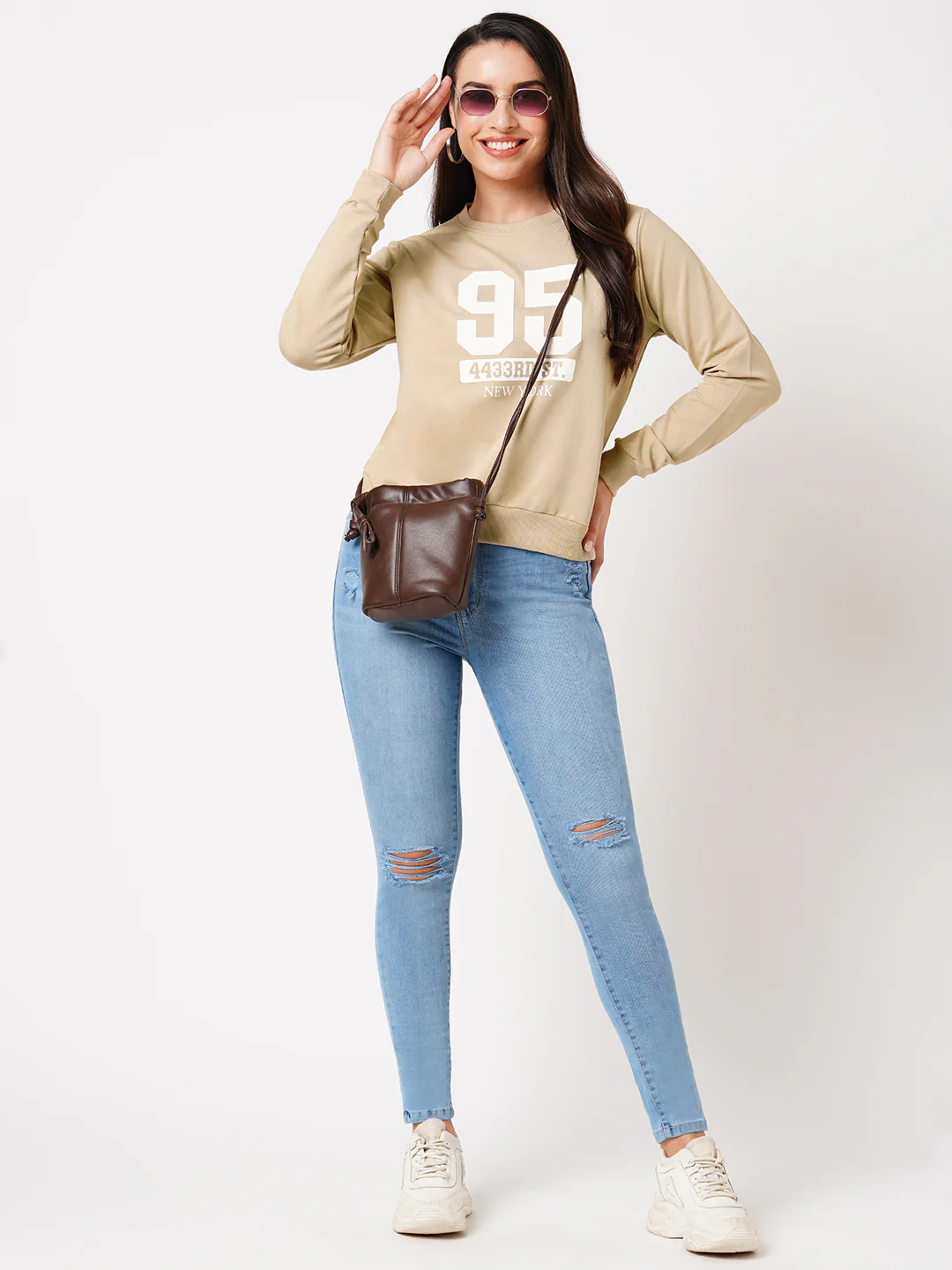 Women Beige Slim Fit Sweatshirt - Image 4