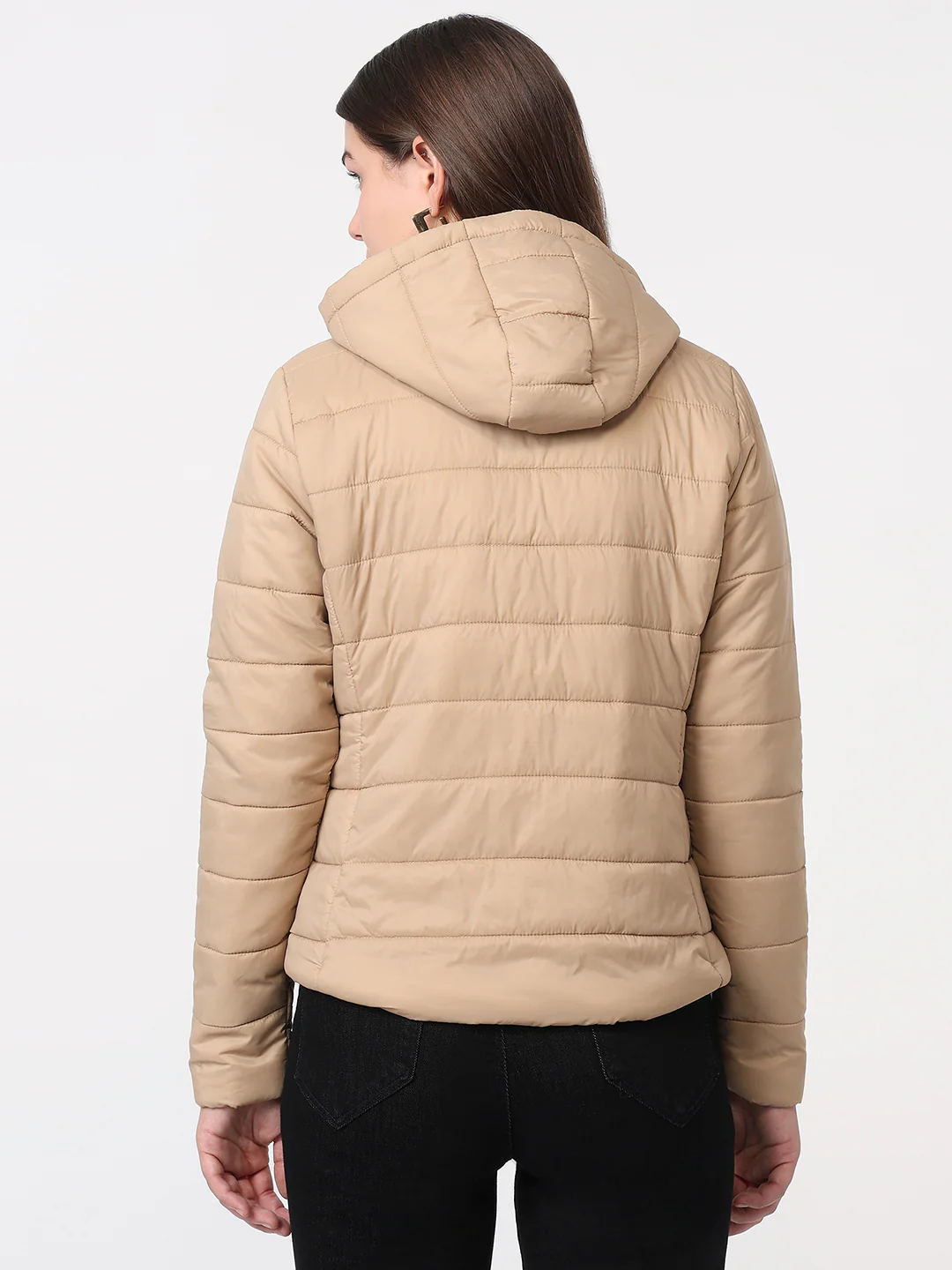 Women Beige Slim Fit Winter Jacket - Image 3
