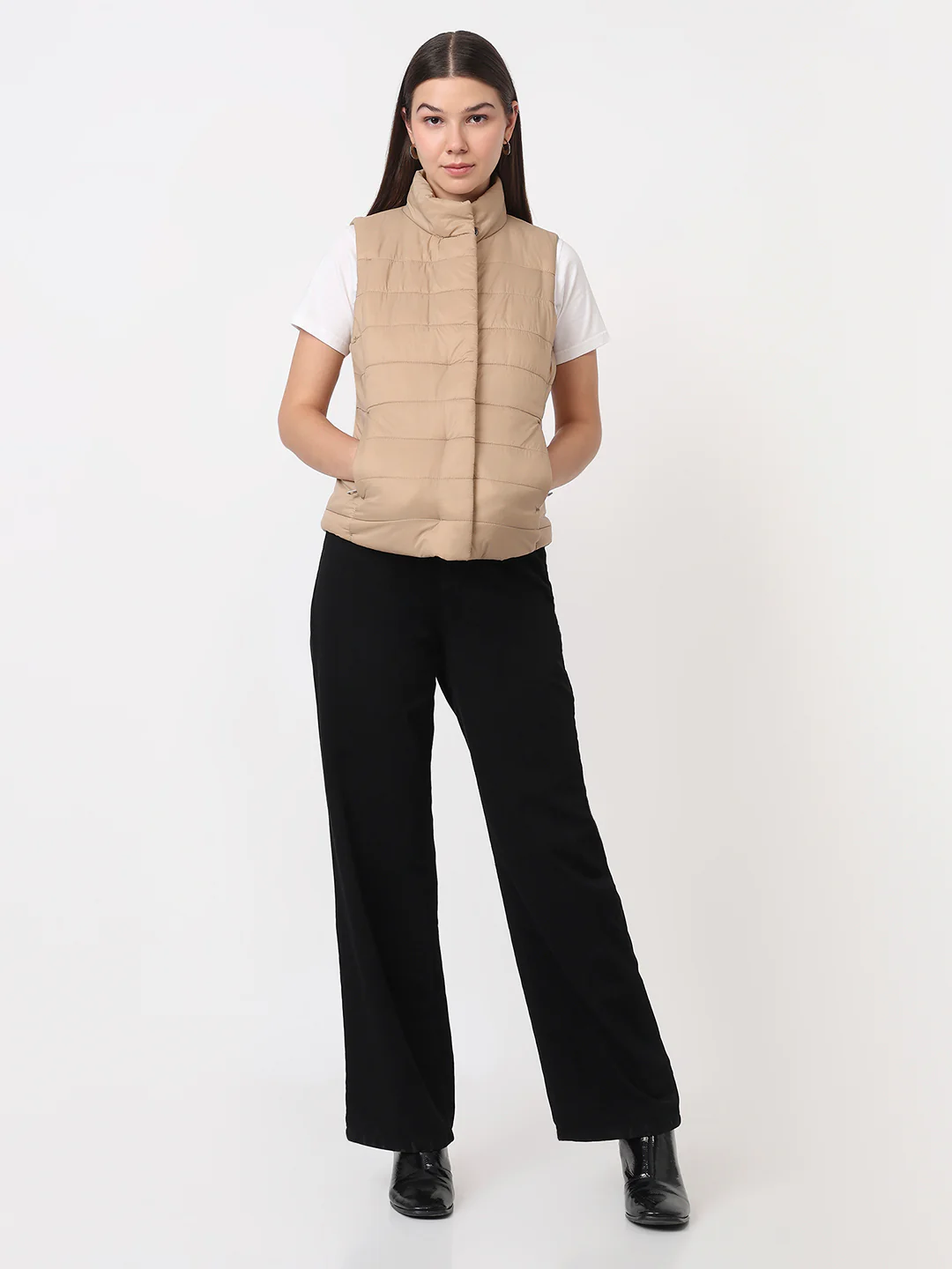 Women Beige Slim Fit Winter Jacket - Image 4
