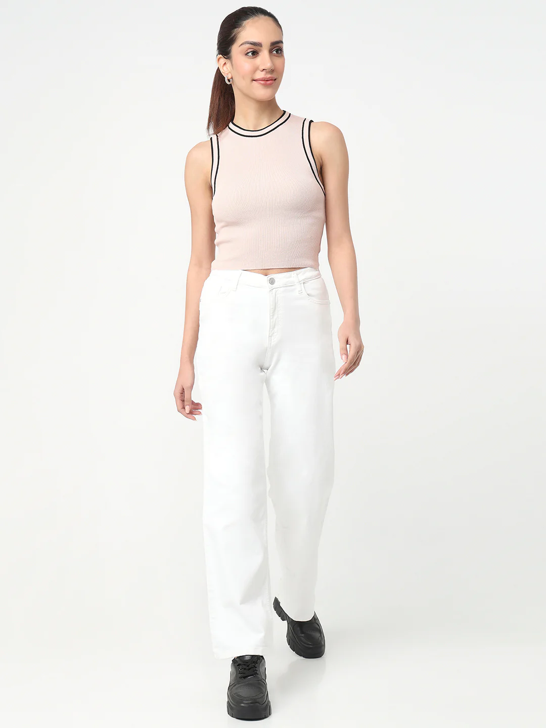 Women Beige Slim Flat Knit - Image 4