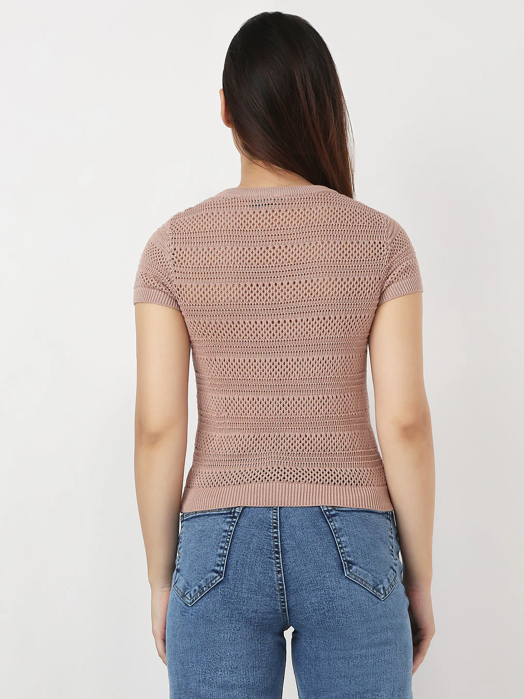 Women Beige Slim Flat Knit Top - Image 3