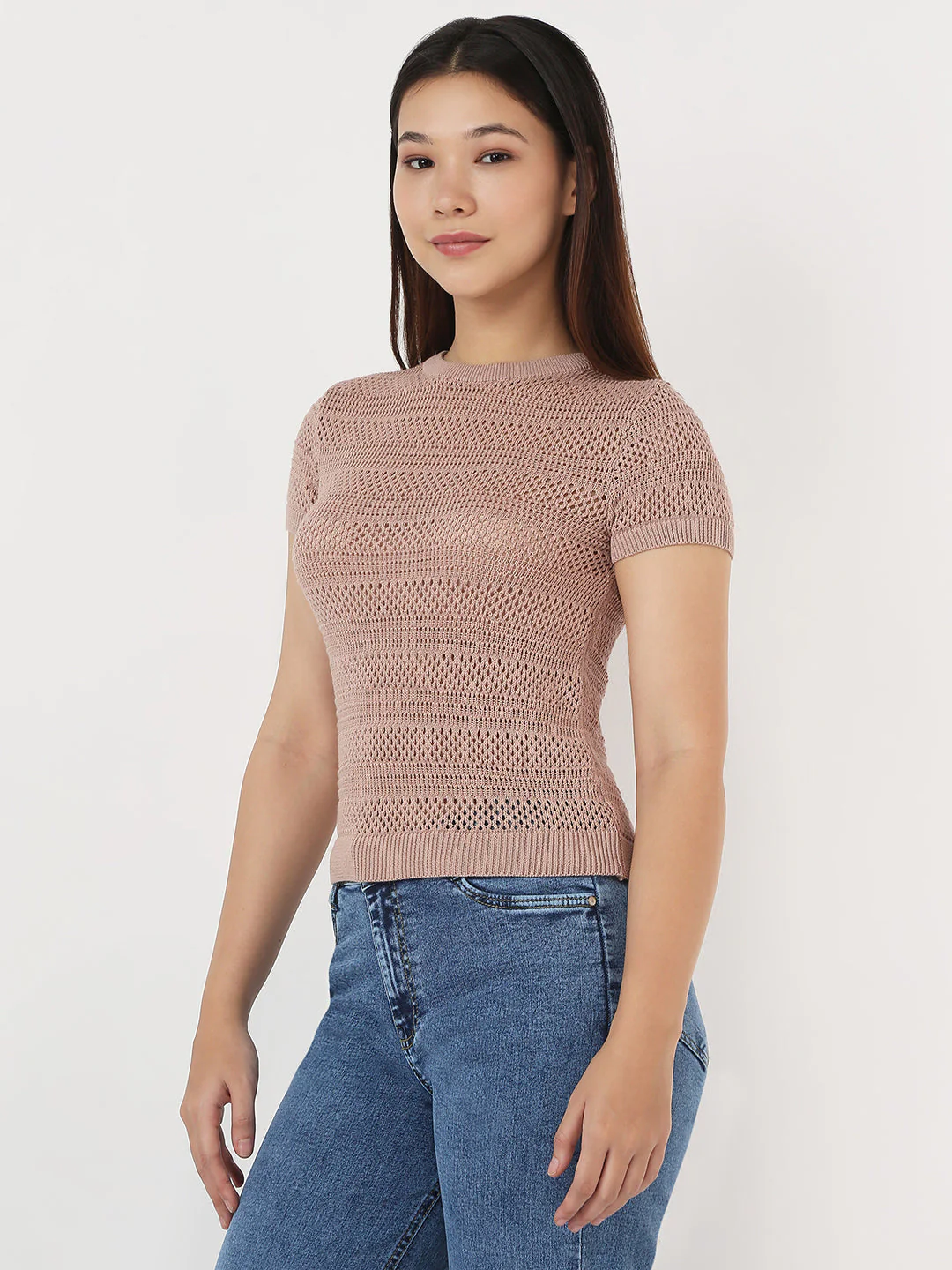 Women Beige Slim Flat Knit Top - Image 4