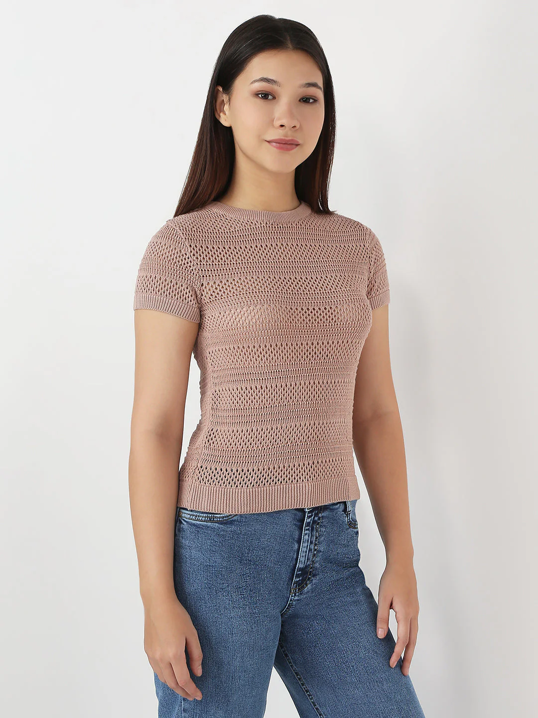 Women Beige Slim Flat Knit Top - Image 5
