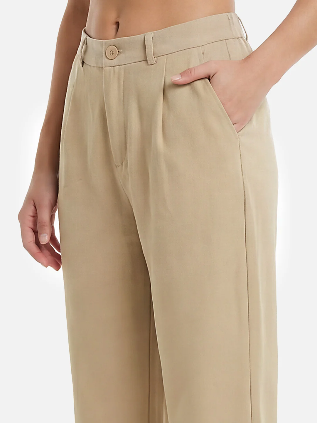 Women Beige Straight Korean Pants - Image 4