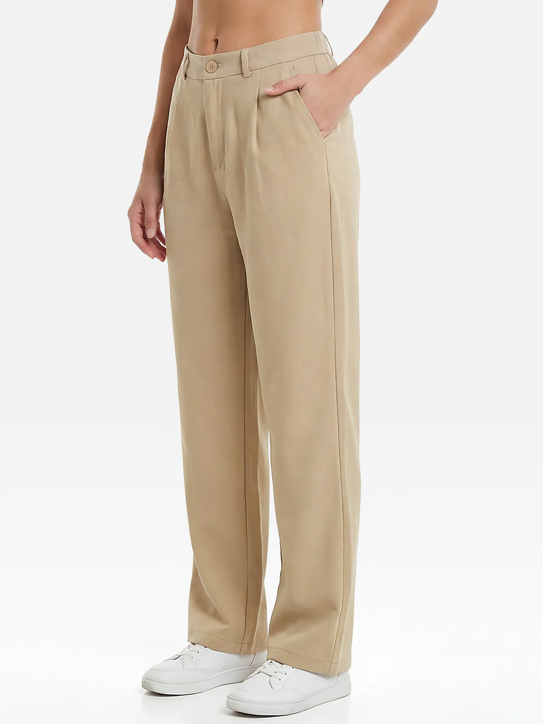 Women Beige Straight Korean Pants - Image 5