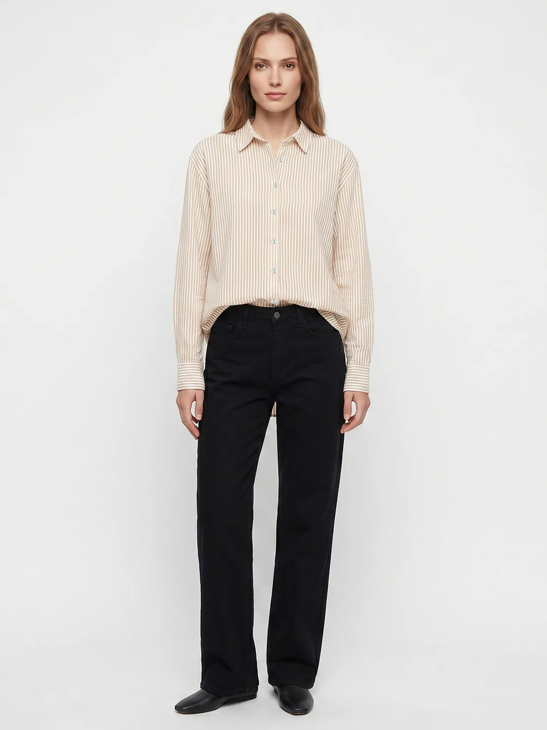 Women Beige/White Oversized Shirt - Image 4