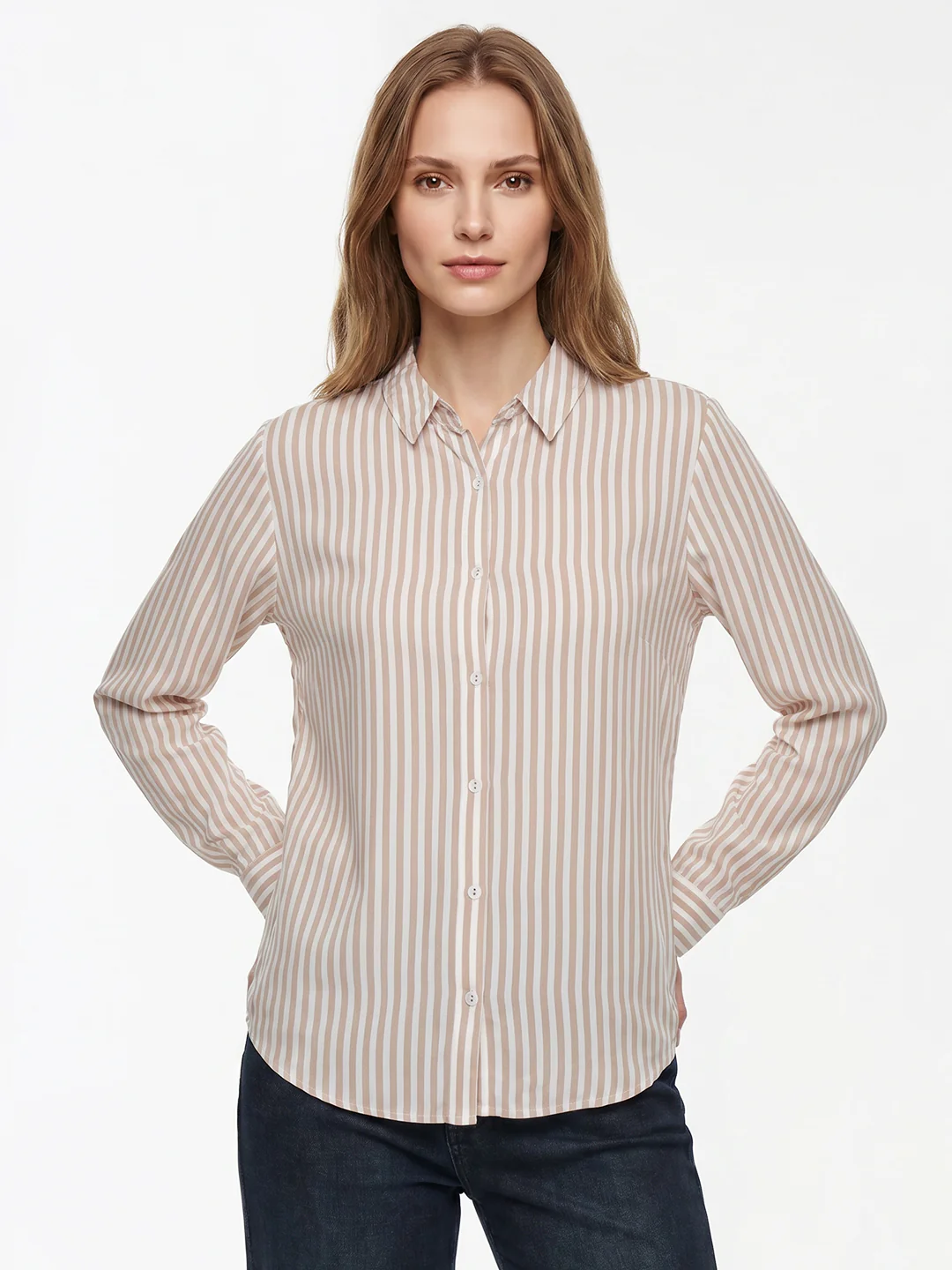 Women Beige/White Shirt - Image 2