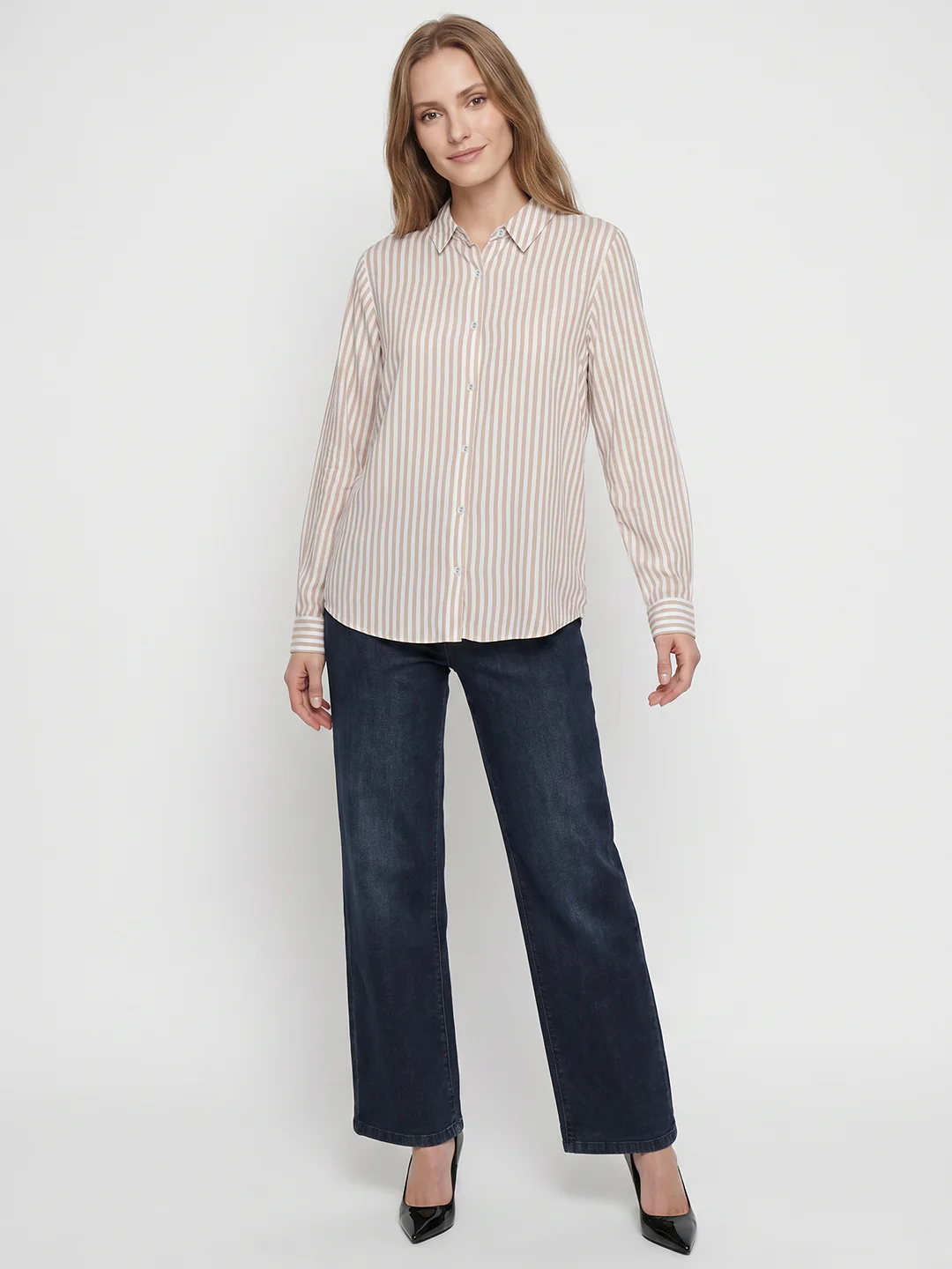Women Beige/White Shirt - Image 4