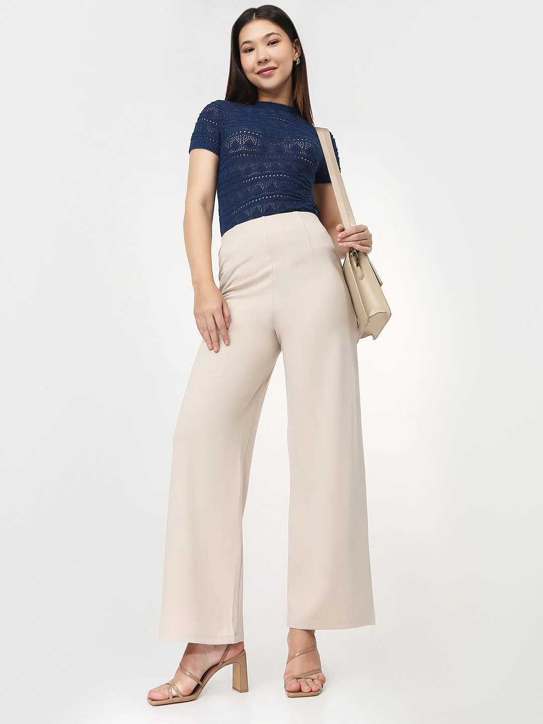 Women Beige Wide Leg Treggings