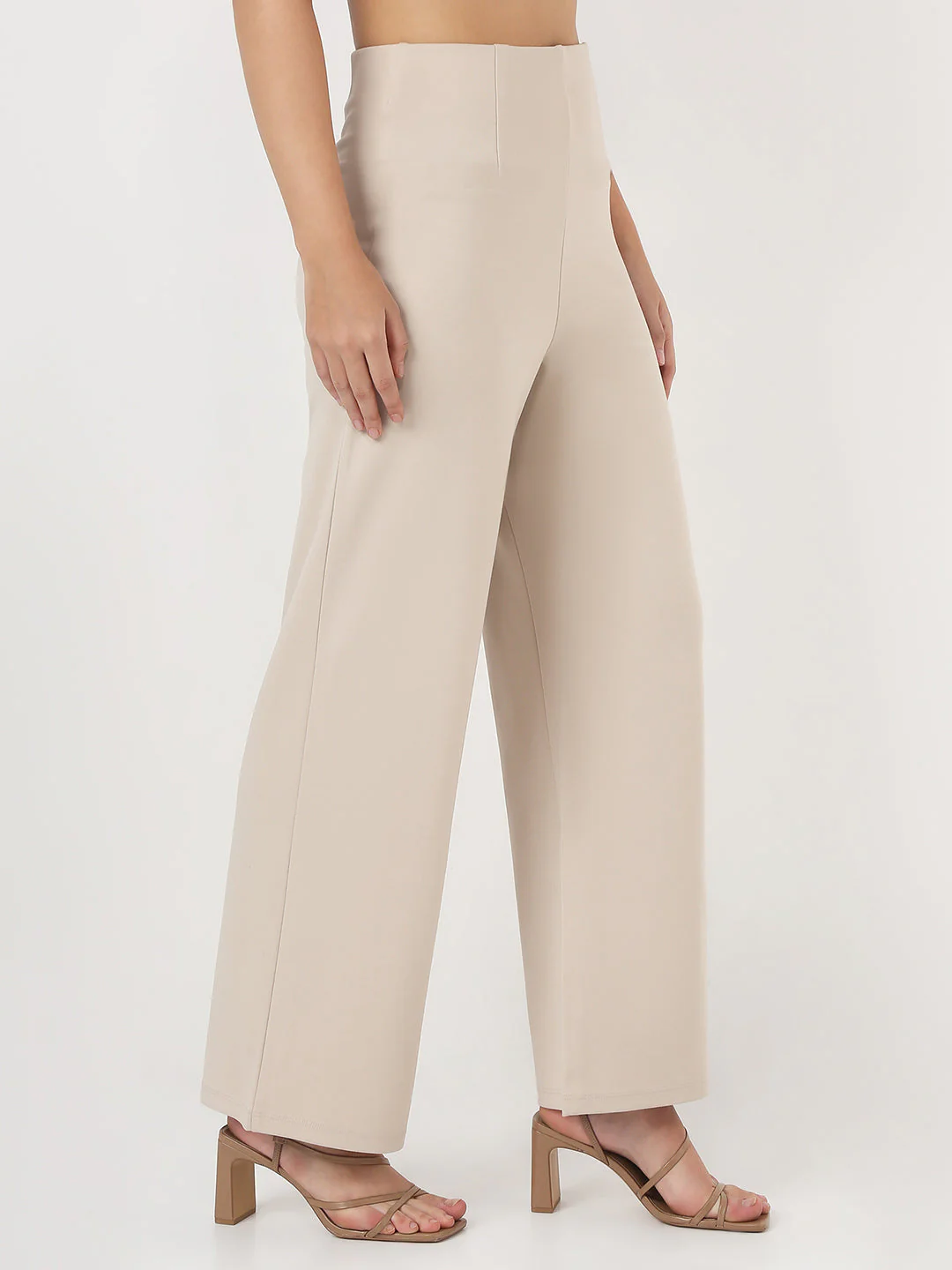 Women Beige Wide Leg Treggings - Image 4