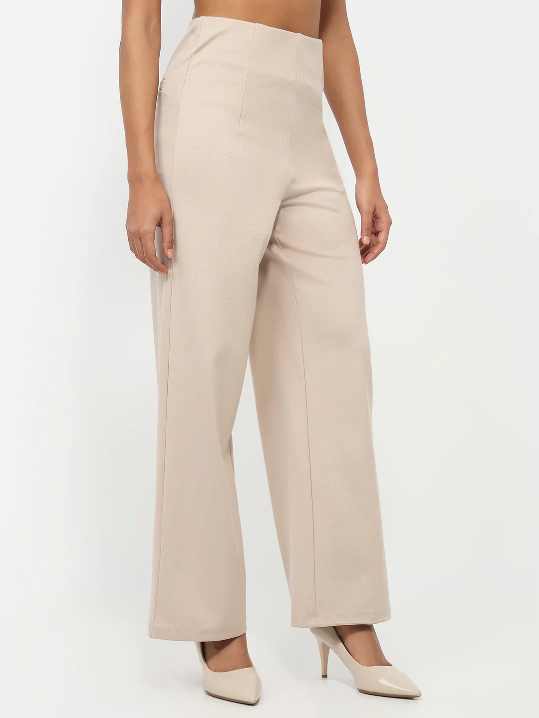 Women Beige Wide Leg Treggings - Image 6
