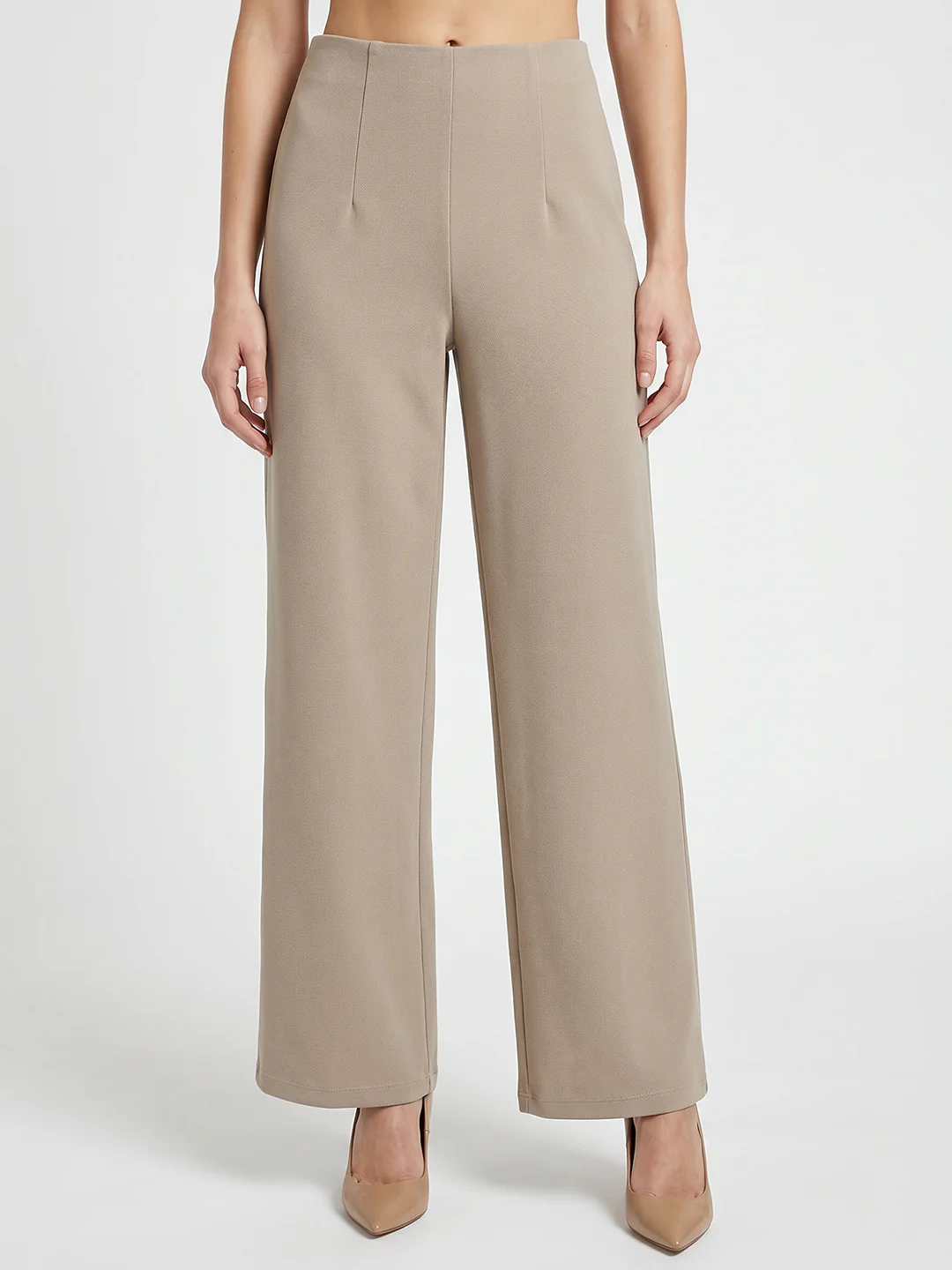 Women Beige Wide Leg Treggings - Image 2