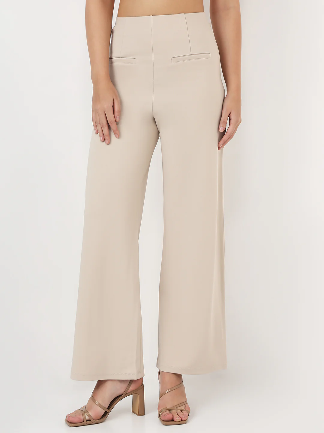 Women Beige Wide Leg Treggings - Image 2