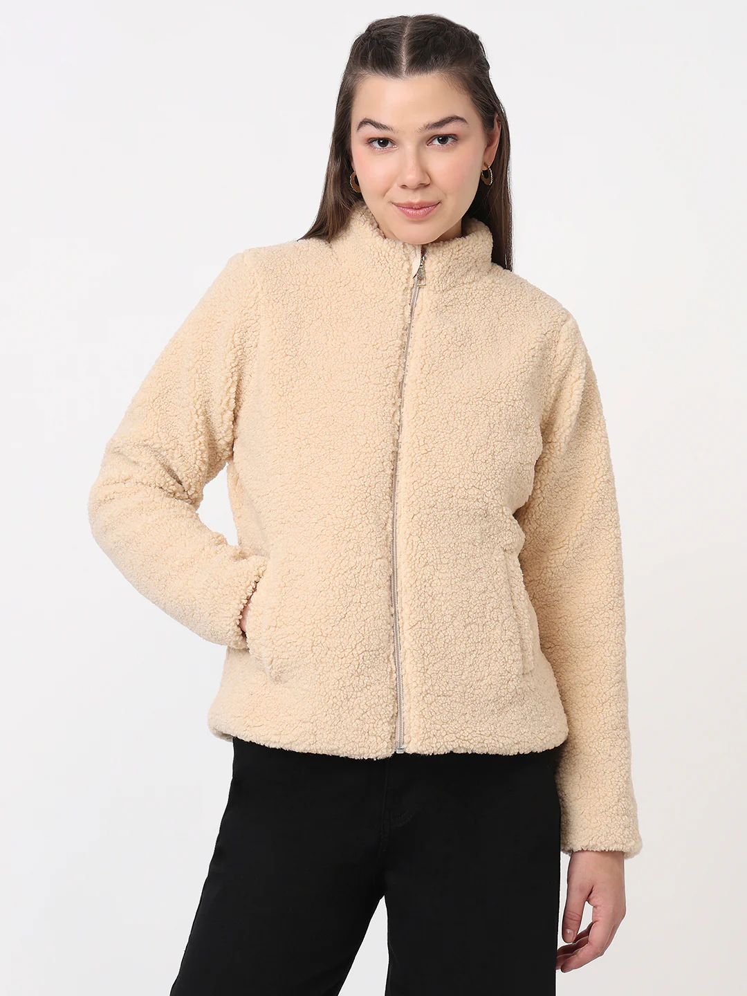 Women Beige Winter Jacket - Image 2