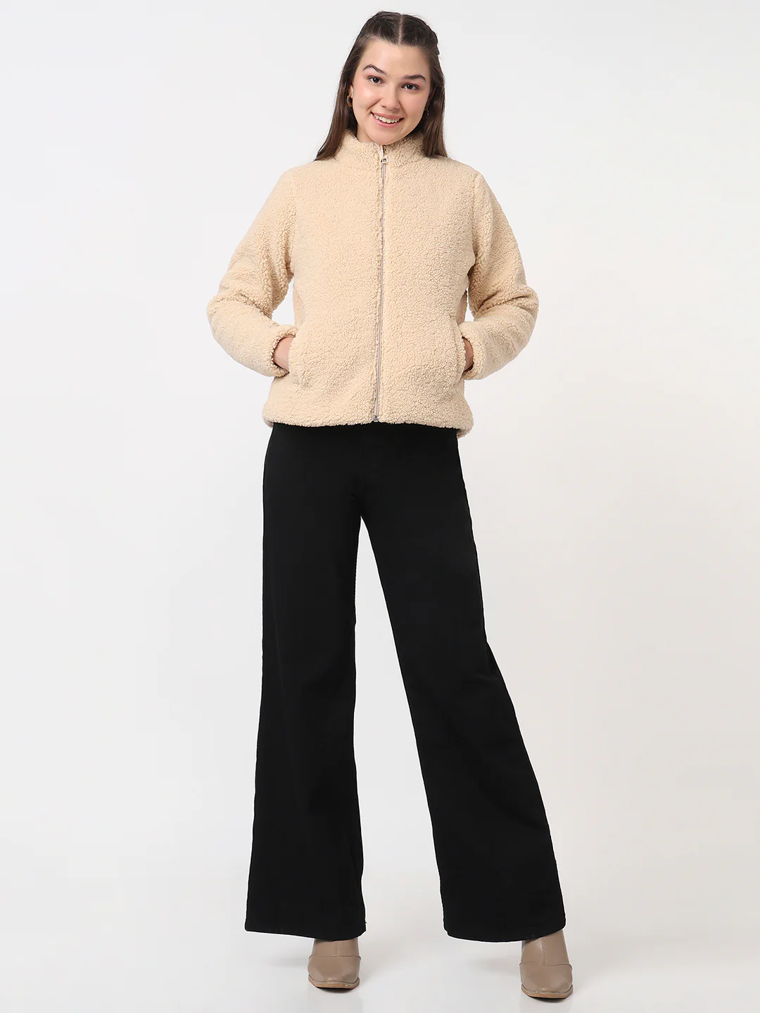 Women Beige Winter Jacket - Image 4