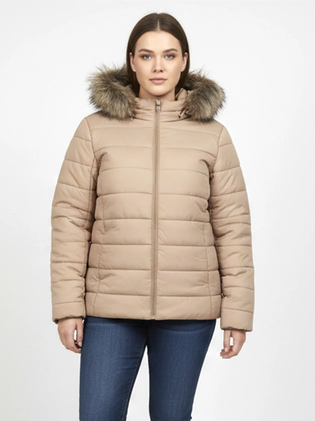 Women Beige Winter Jacket - Image 2
