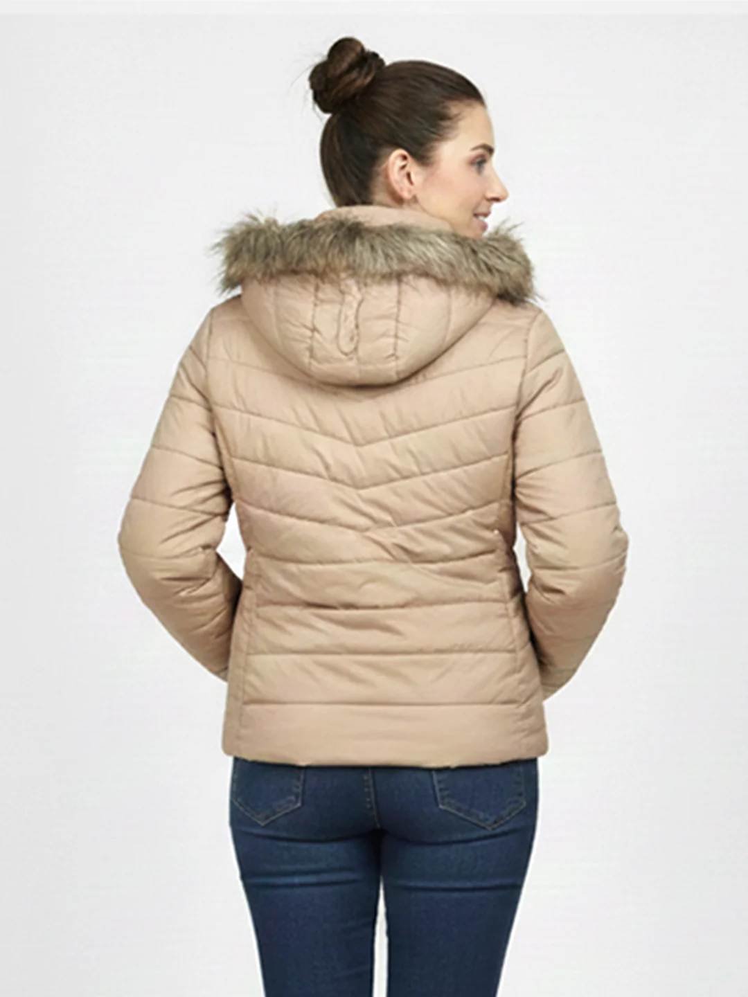 Women Beige Winter Jacket - Image 3