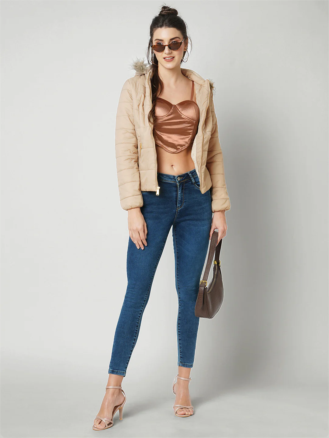 Women Beige Winter Jacket - Image 4