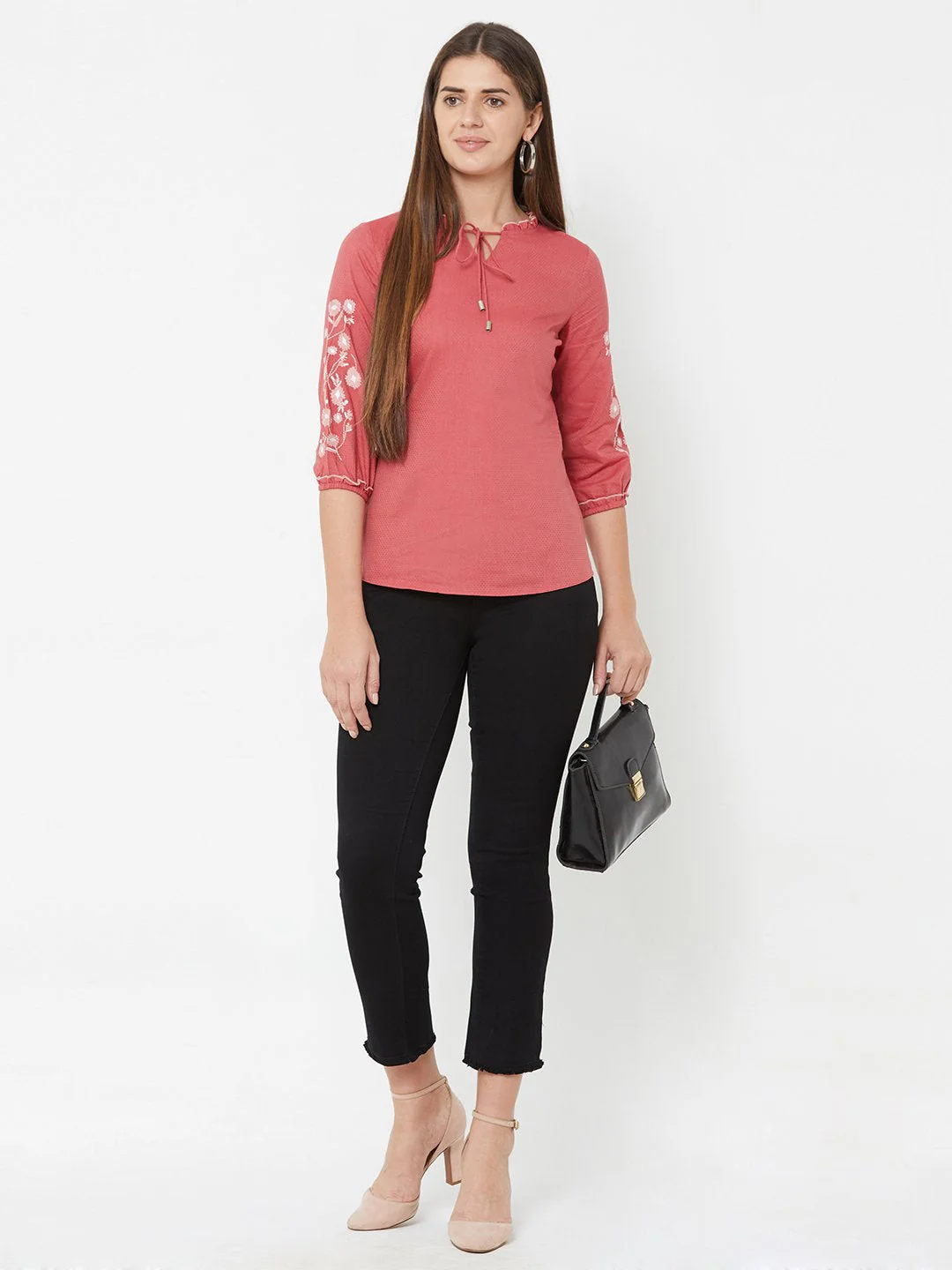 Women Berry Embroidery Top