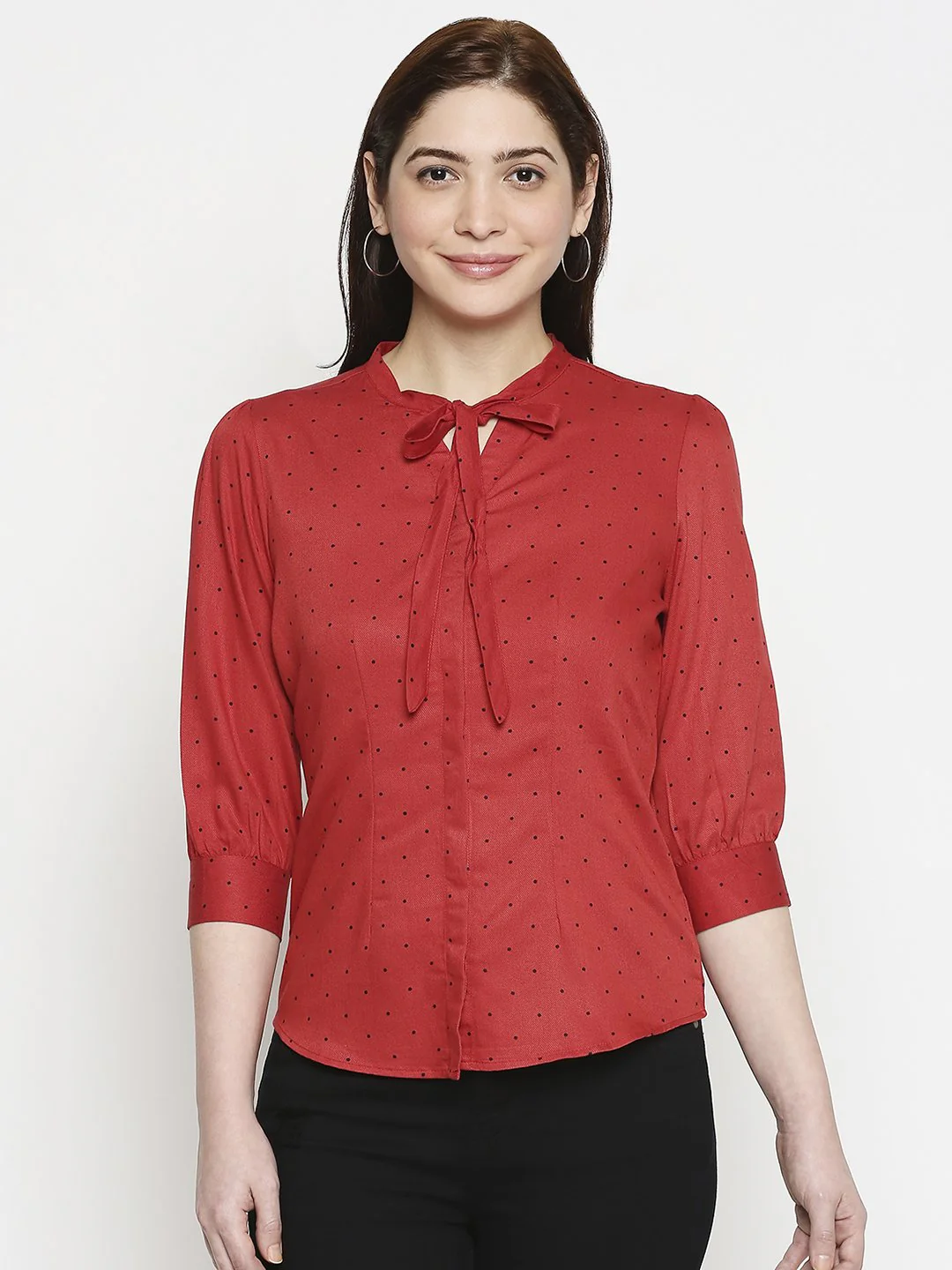 Women Berry Polka Dot Shirt - Image 2