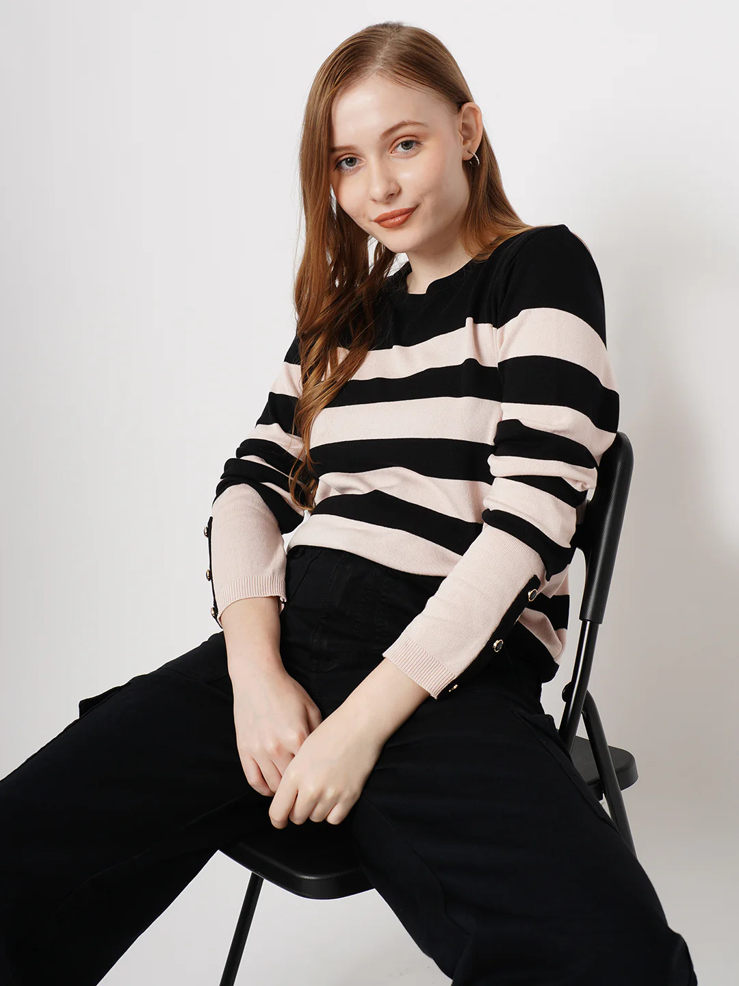 Women Black/Beige Flat Knit