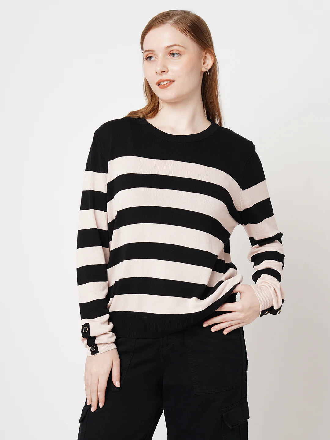 Women Black/Beige Flat Knit - Image 2