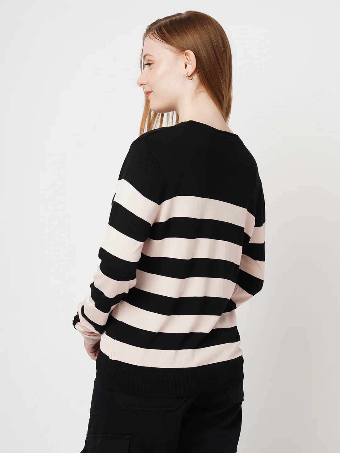 Women Black/Beige Flat Knit - Image 3