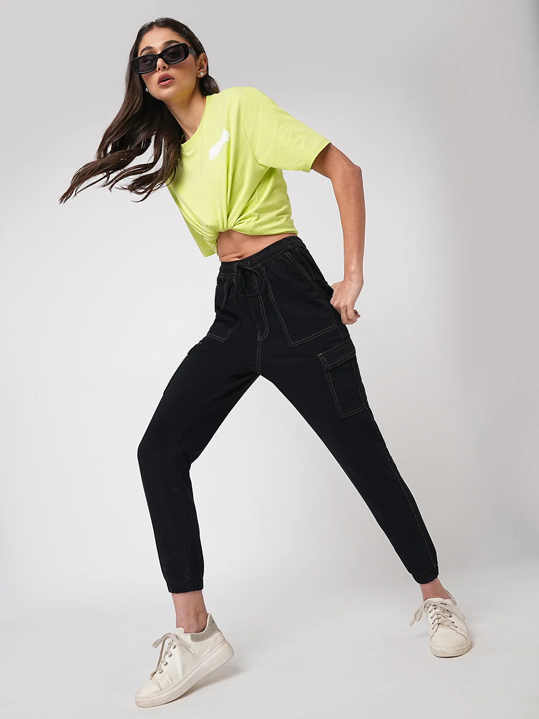 Women Black Cargo Joggers