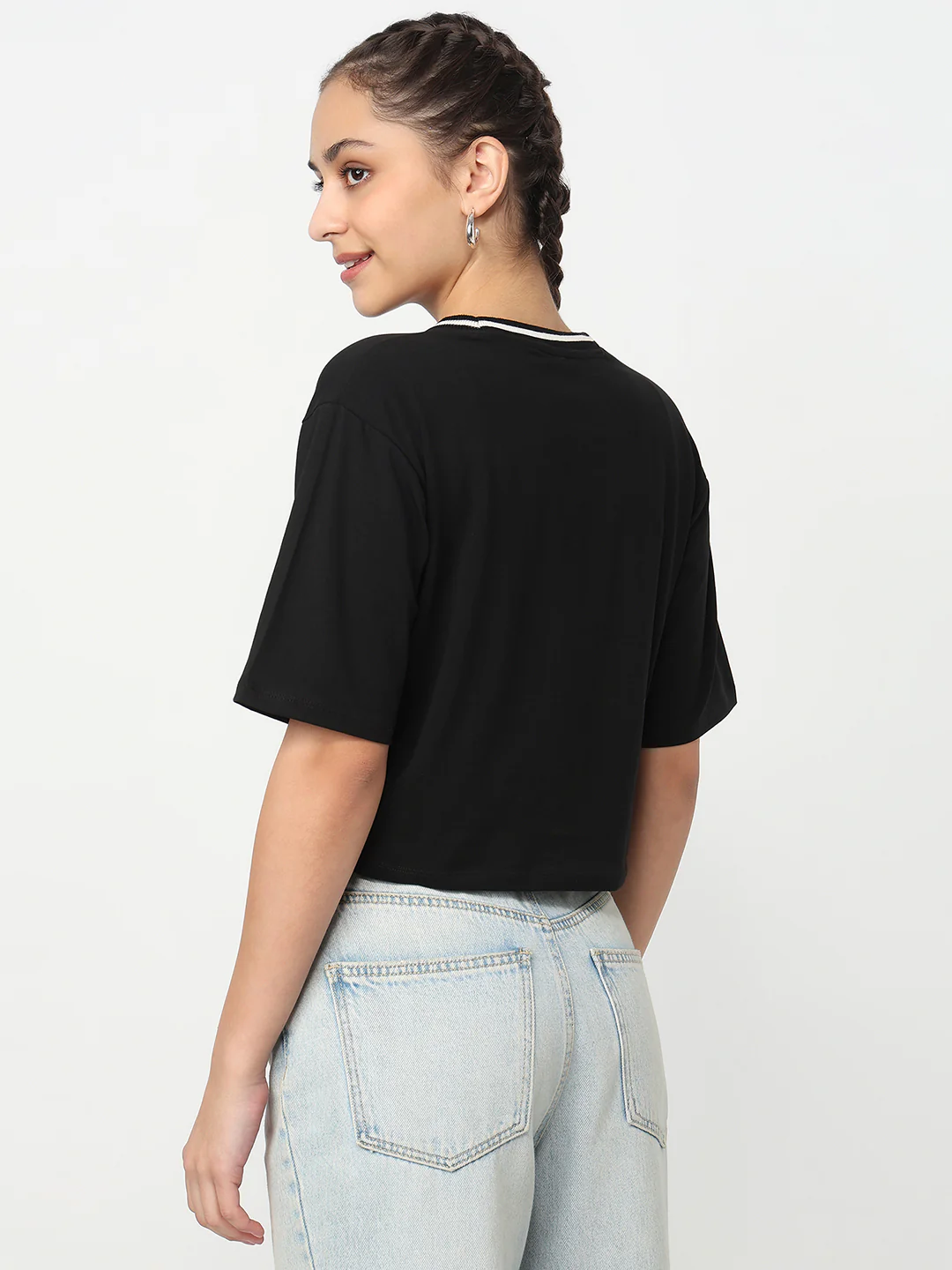 Women Black Crop Graphic Tees - Image 3