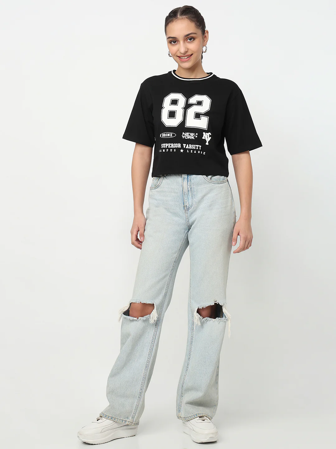 Women Black Crop Graphic Tees - Image 4