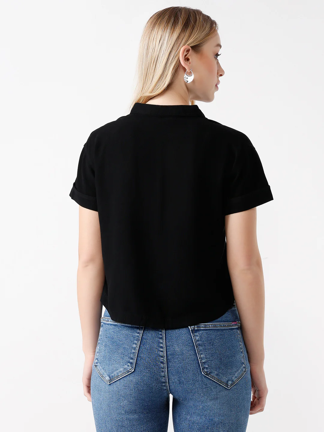 Women Black Crop Shirt - Image 3