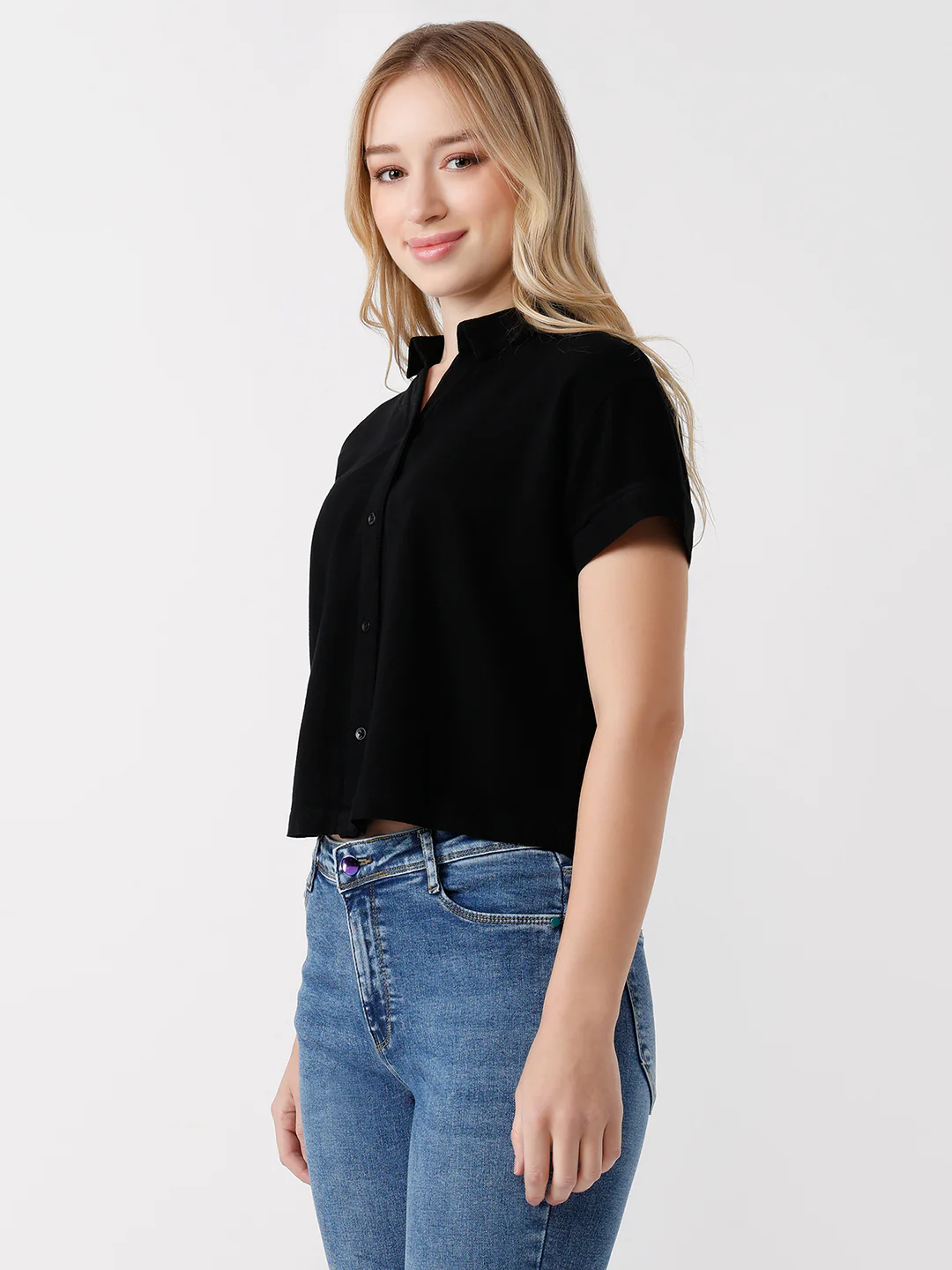 Women Black Crop Shirt - Image 6