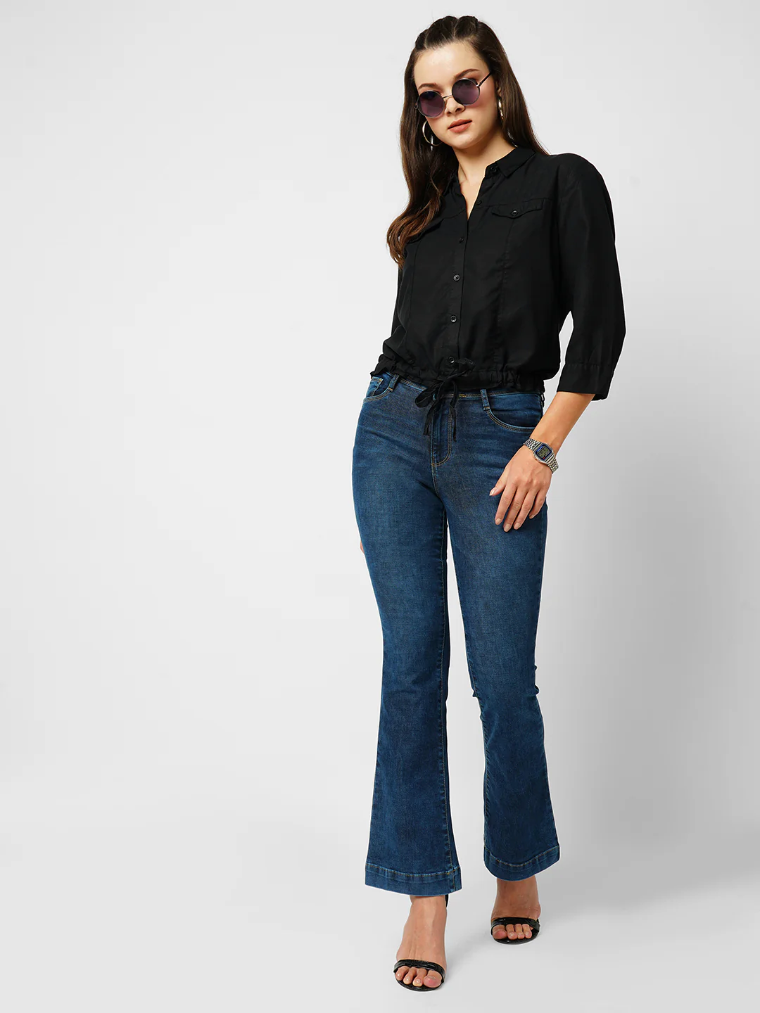 Women Black Crop Shirt - Image 4