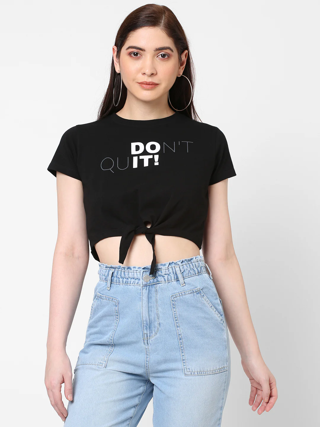 Women Black Crop T-Shirt - Image 2