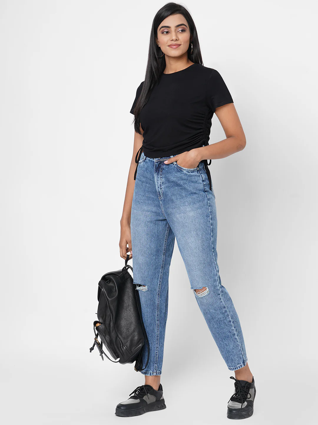 Women Black Crop T-Shirt