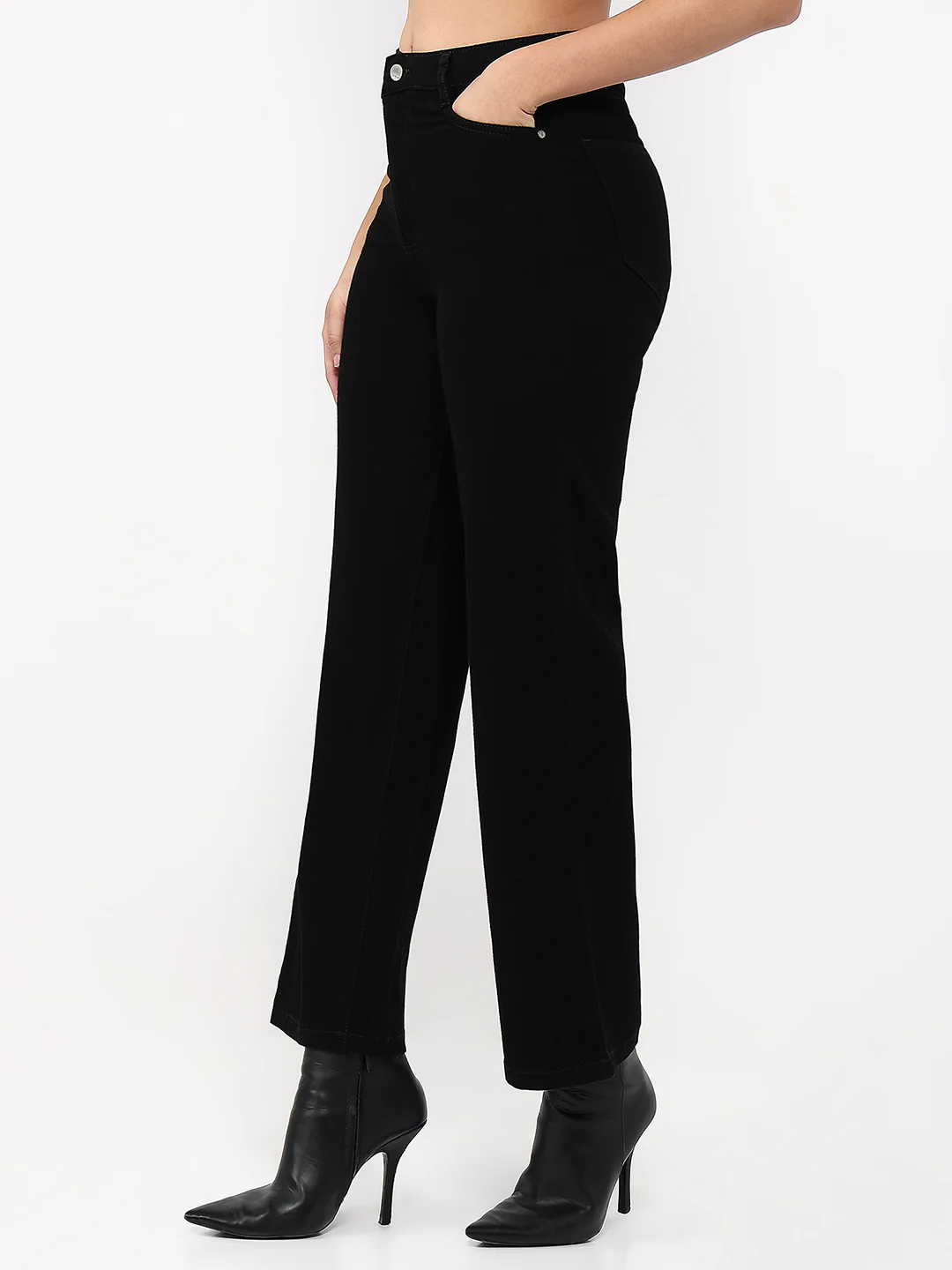 Women Black Crop Wide Leg Jeans - Image 4