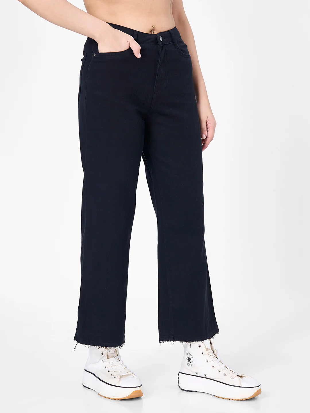 Women Black Crop Wide Leg Jeans - Image 6