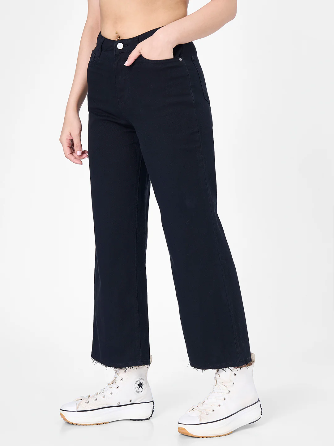 Women Black Crop Wide Leg Jeans - Image 8