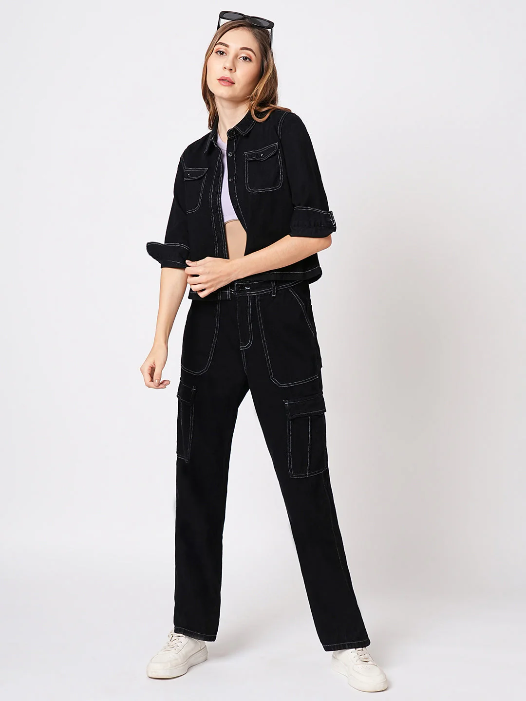 Women Black Denim Shirt - Image 2