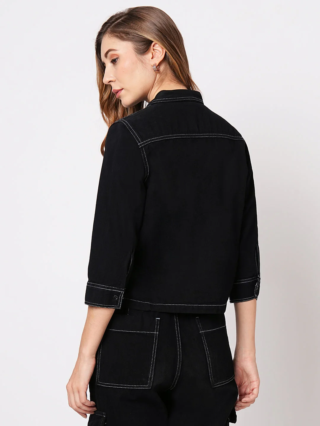 Women Black Denim Shirt - Image 3