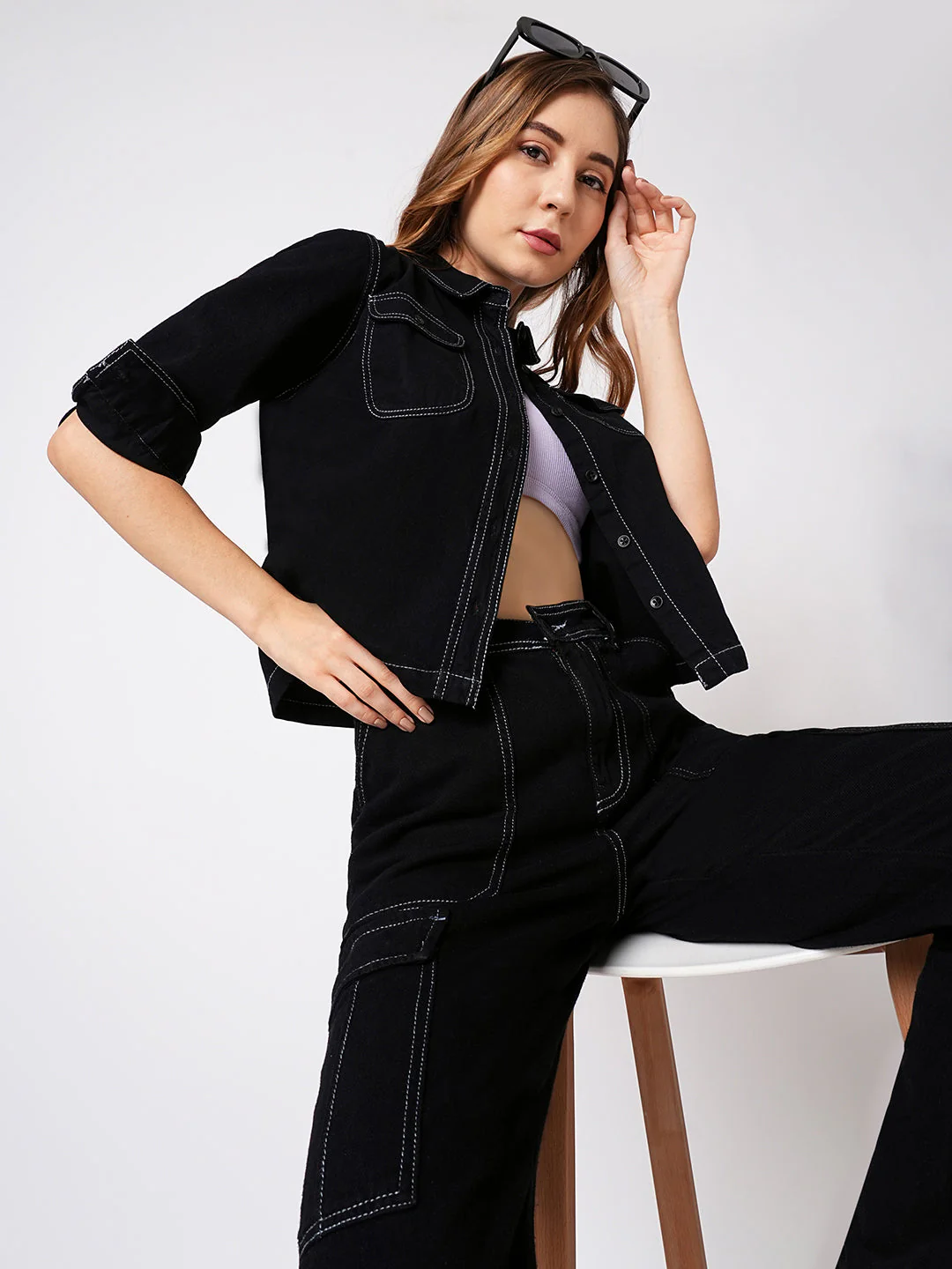 Women Black Denim Shirt - Image 4