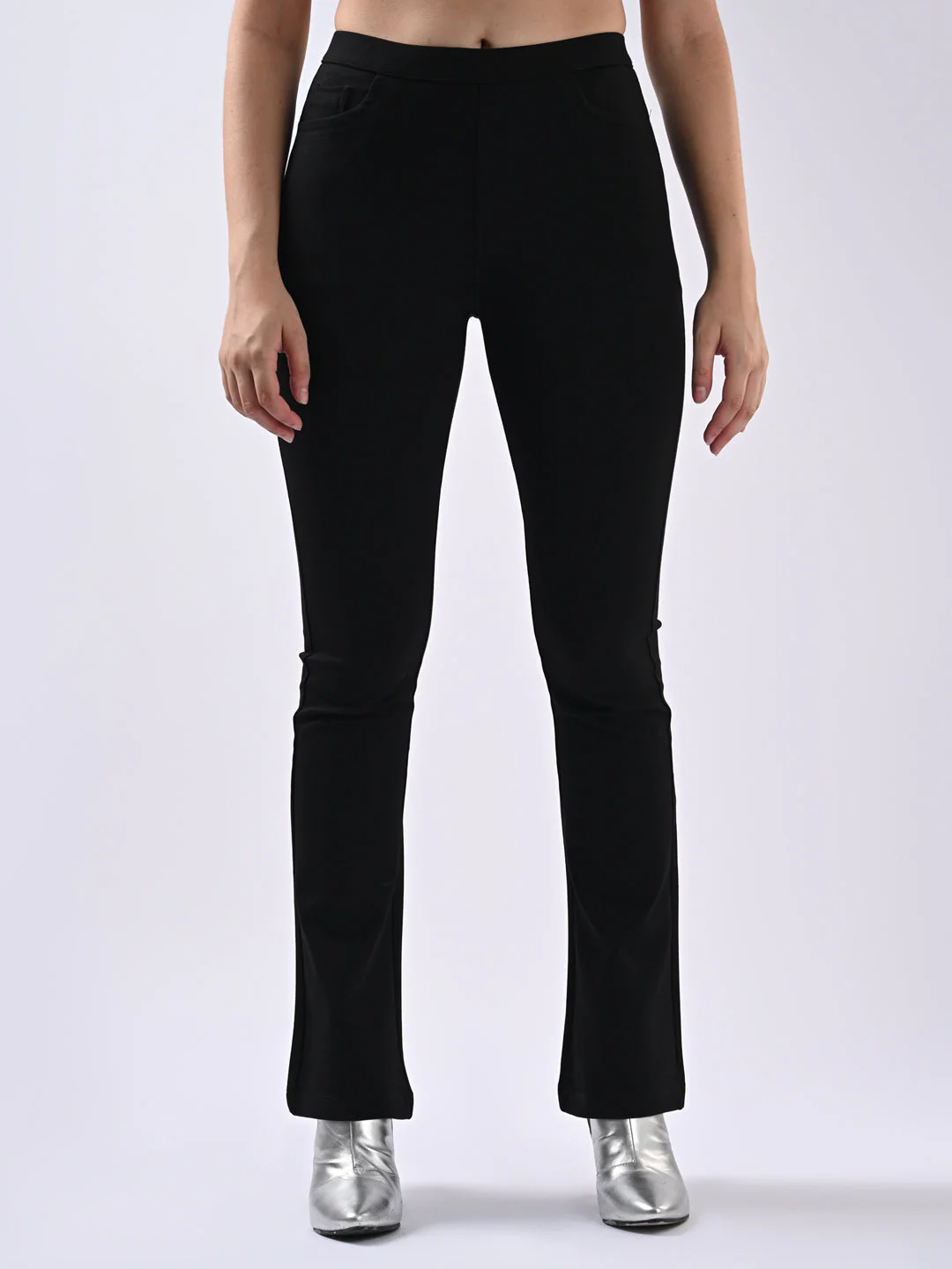 Women Black Flare Treggings - Image 2