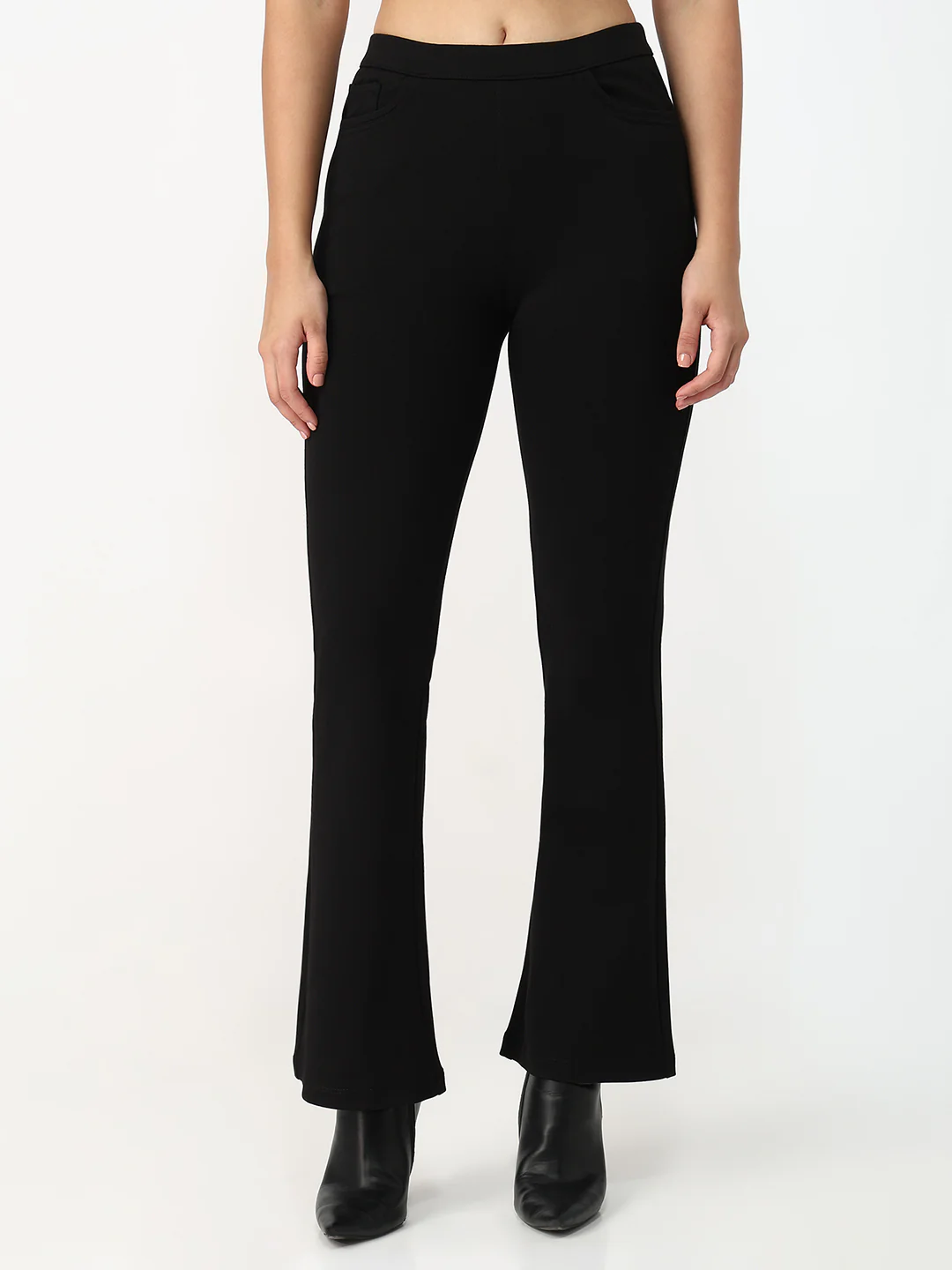 Women Black Flare Treggings - Image 2