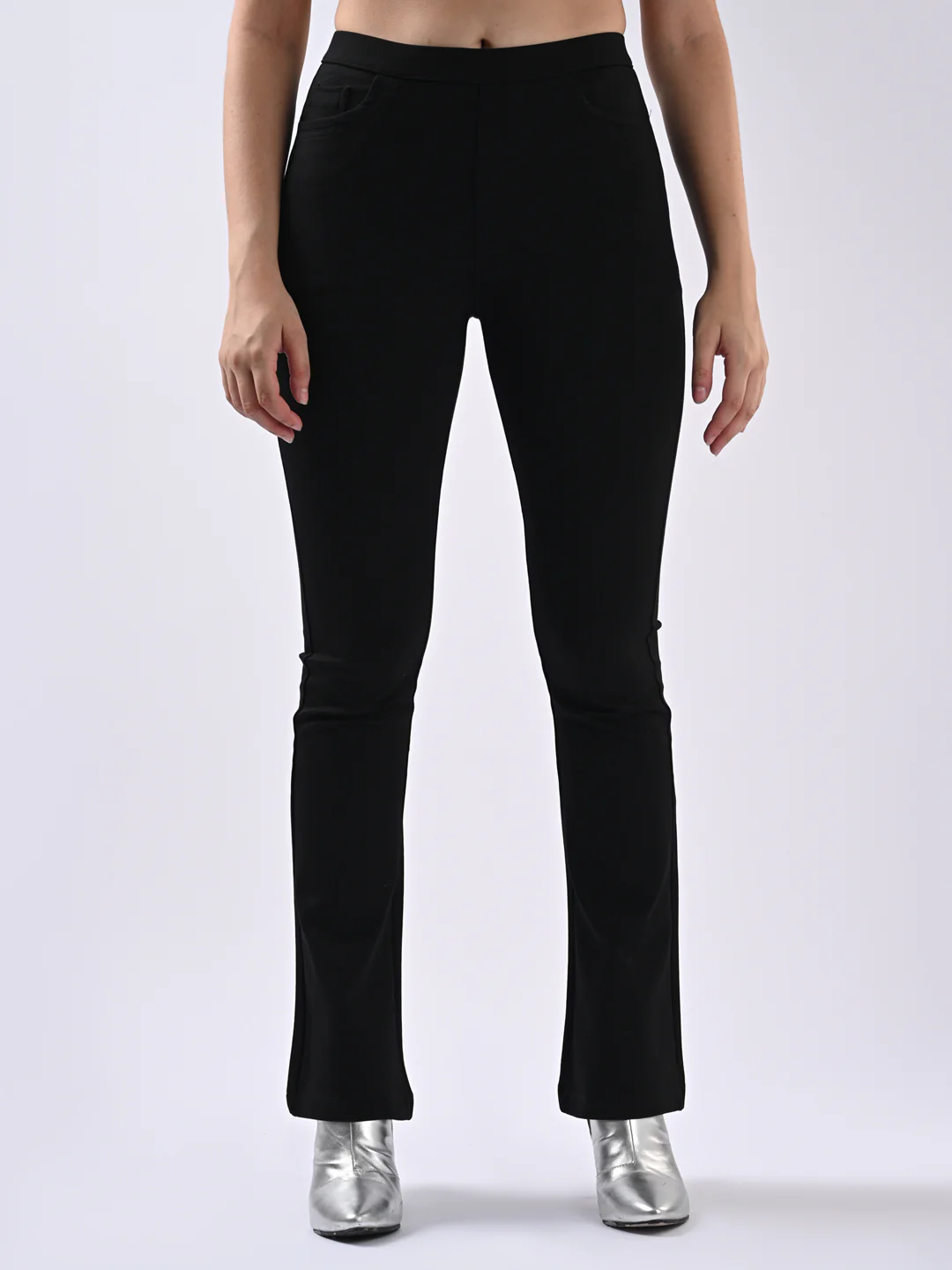 Women Black Flare Treggings - Image 2
