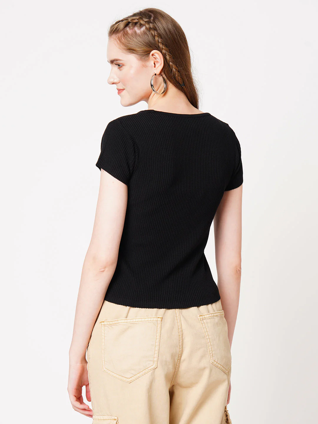 Women Black Flat Knit Top - Image 3