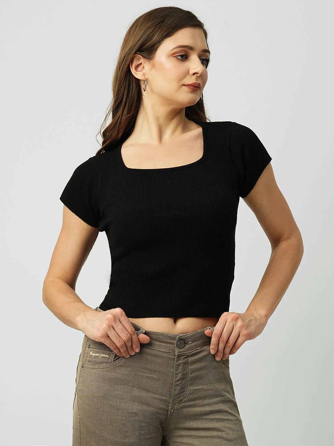 Women Black Flat Knit Top - Image 4
