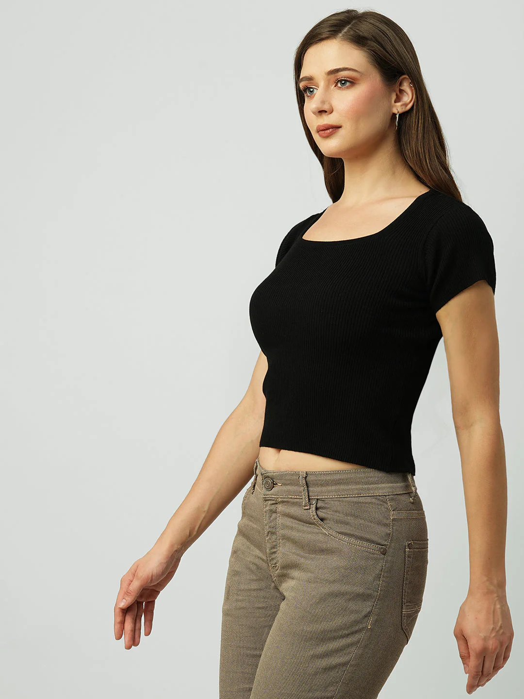 Women Black Flat Knit Top - Image 5