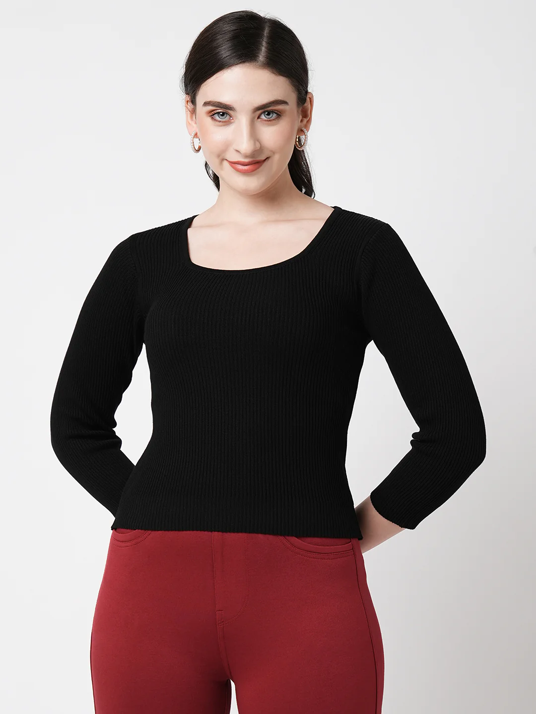 Women Black Flat Knit - Image 2