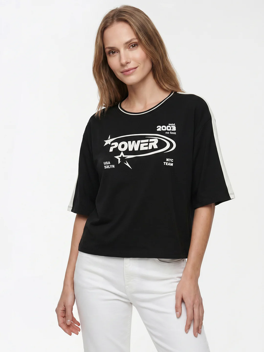 Women Black Graphic Crop Genz Tees - Image 2